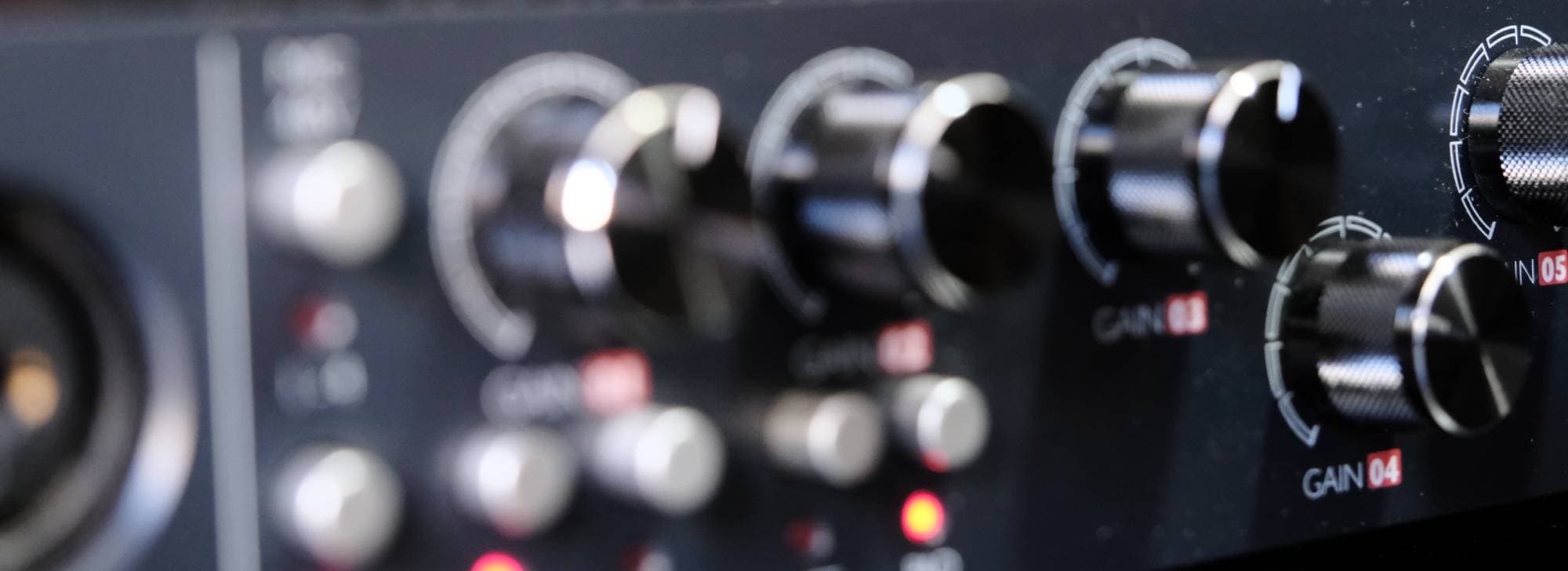 Audio interface gain knobs at Tuba Sessions studio